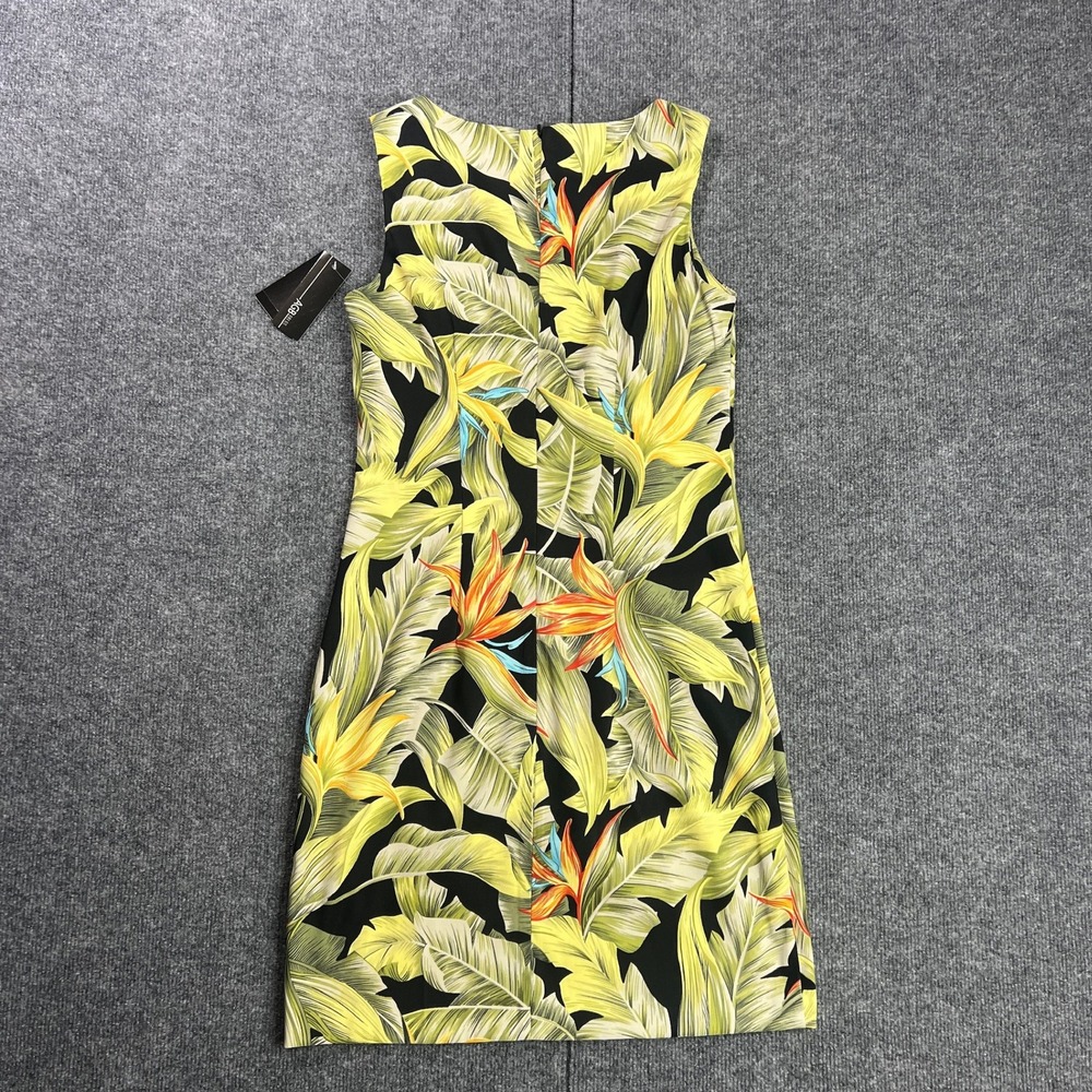 NWT AGB Dress Women's 6 Tropical Palm Floral Sheath Dress Black Green 0363X41 - Picture 2 of 10